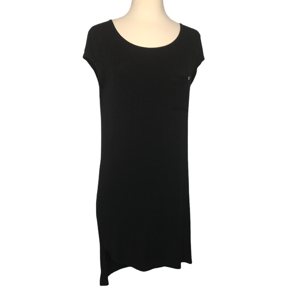Nicole Miller Black Shift Dress LBD Beach Travel Witchy Asymmetric Minimalist M